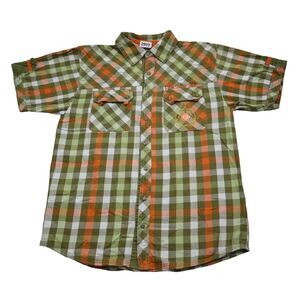 Rocawear Shirt Youth XL Boys 18 20 Green Orange Plaid Button Up Short Sleeve